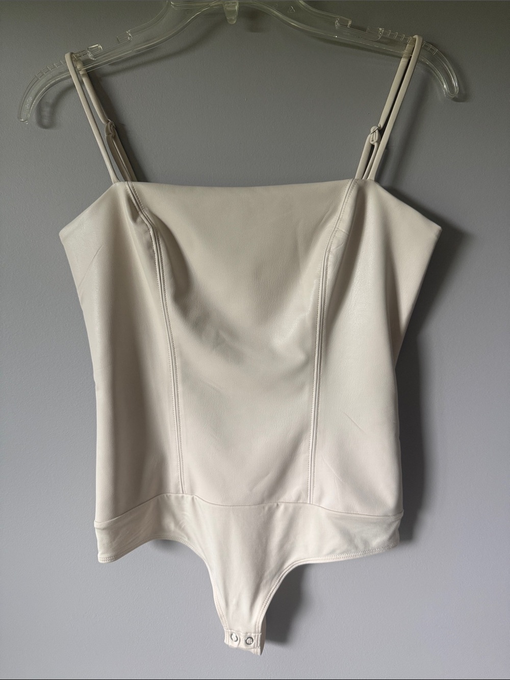 Express Cream Body Contour Faux Leather Bodysuit